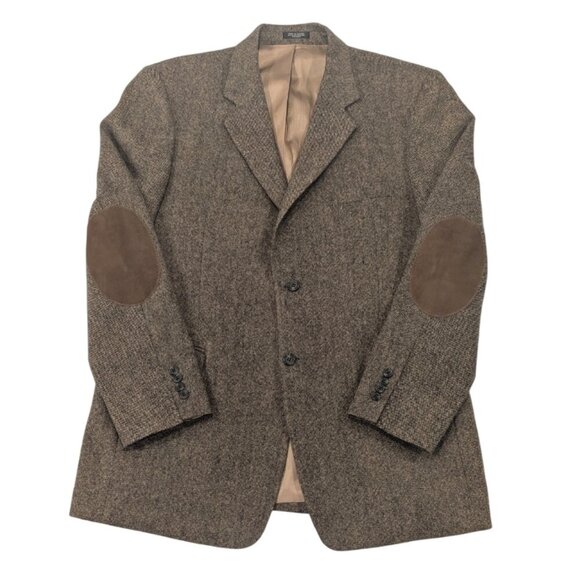 Stafford Other - STAFFORD Lambswool Elbow Patch Blazer 44L Brown Tweed Academia Office Studious